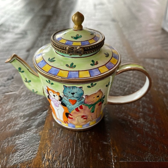 Kelvin Chen Enamel Miniature Trinket Teapot Cats - Picture 2 of 7